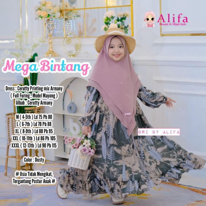 [ Alifa hijab kids Fashion ] Mega Bintang Syar'i Gamis Anak Free Hijab By Alifa Kids