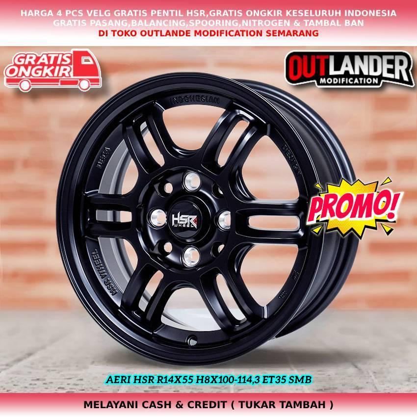 Velg Racing Mobil Avanza Xenia Sigra wuling air ev Ring 14 HSR AERI HITAM DOFF