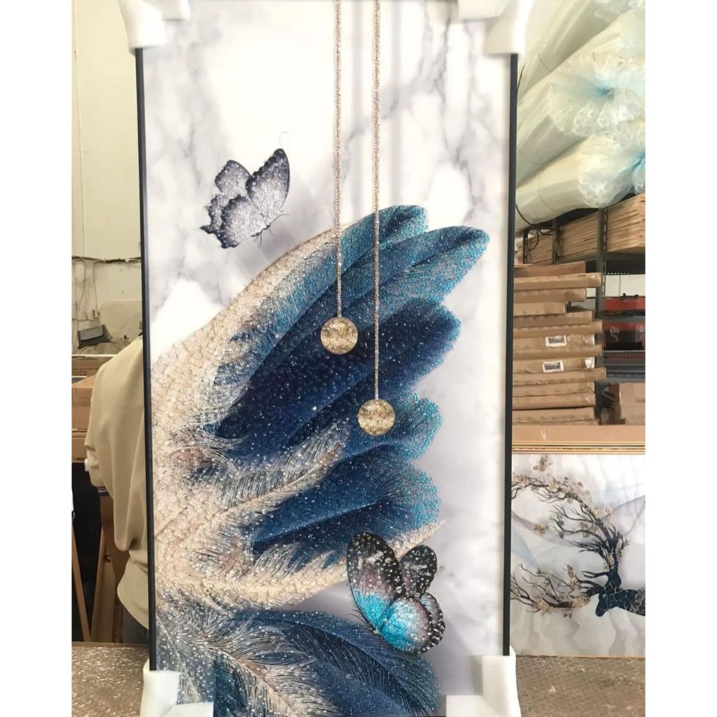 Lukisan Dinding Diamond Crystal Painting 5 D Bentuk Persegi Frame Warna Gold / Black Gambar Motif Bu