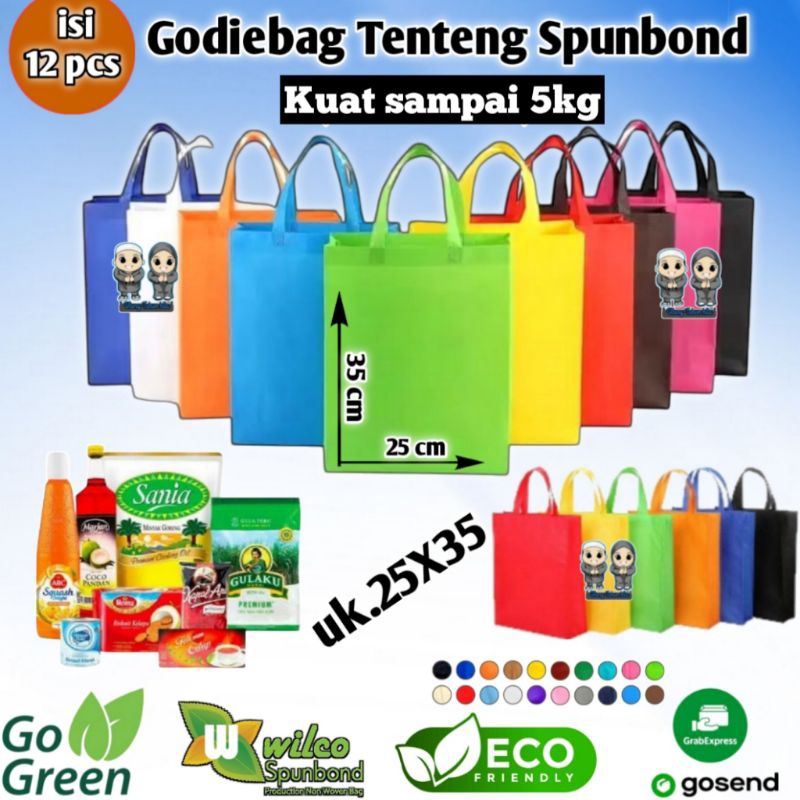 

(Lusinan) Goodie bag polos tenteng ukuran 25X35, Spunbond polos warna warni,Tas Serbaguna murah