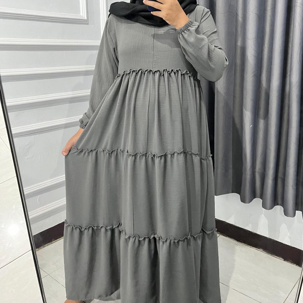Gamis Susun Serut Luar Bahan Cey Airflow / Gamis Wanita Terkini / Busana Muslimah Terbaru