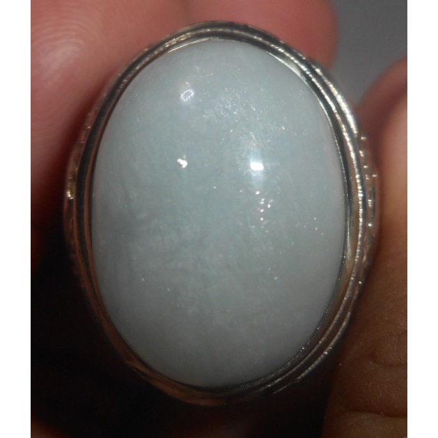 cincin akik aquamarine serat padat putih kebiruan sangat muda mumbul kantoran