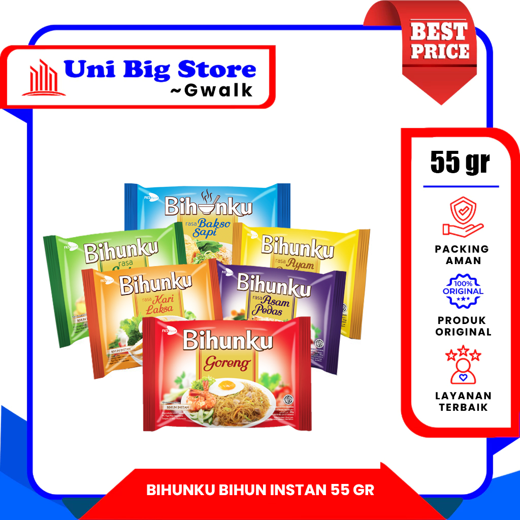 

BIHUNKU BIHUN INSTAN GORENG - AYAM BAWANG - ASAM PEDAS - KARI LAKSA - SOTO - 55 gr