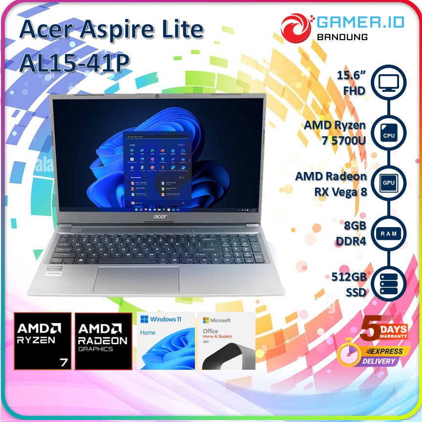 ACER ASPIRE LITE AL15-41P RYZEN 7 5700U 8GB 512GB 15.6" FHD TN