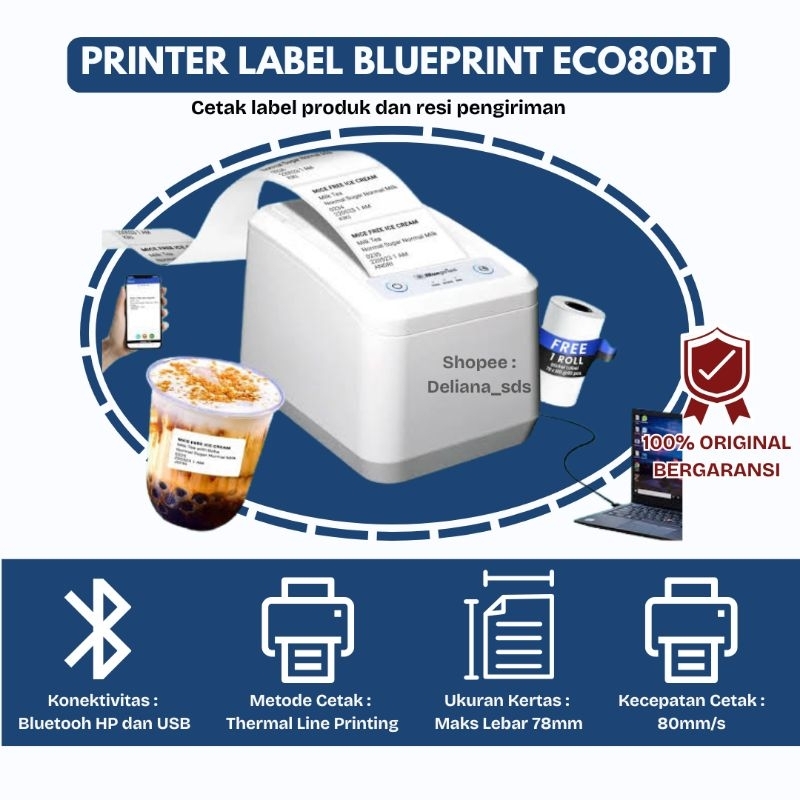 Printer Label Blueprint Eco80BT Garansi Resmi 1 Tahun Printer Resi Blueprint Eco 80BT Printer Label 