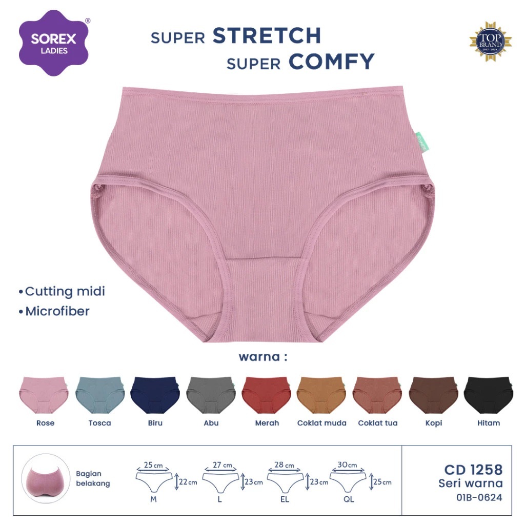 [ 6 pcs ] CD Sorex 1258 | Sorex Celana Dalam Basic Midi Wanita Basic  Tekstur Salur - Dyarshop