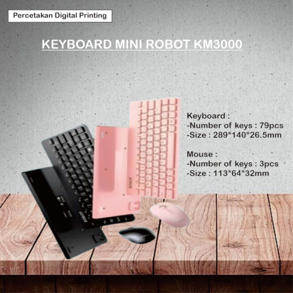 KEYBOARD MOUSE ROBOT KM3000 WIRELESS / MINI KEYBOARD ROBOT WIRELESS / KEYBOARD SET MOUSE / KEYBOARD 