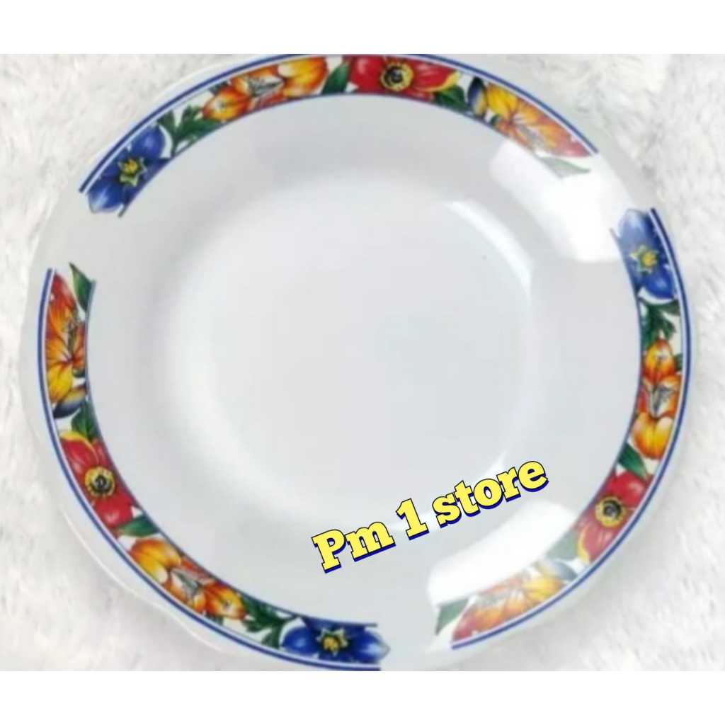6Pcs Piring Makan Keramik Motif Kembang - Piring putih - Piring rumah makan