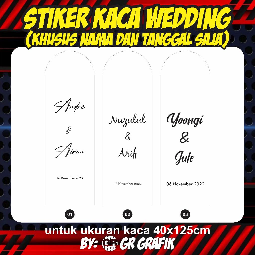 (Khusus Nama dan Tanggal saja )Stiker Cutting Welcome Sign 40 x 125 / Dekorasi Lamaran / Stiker Kaca