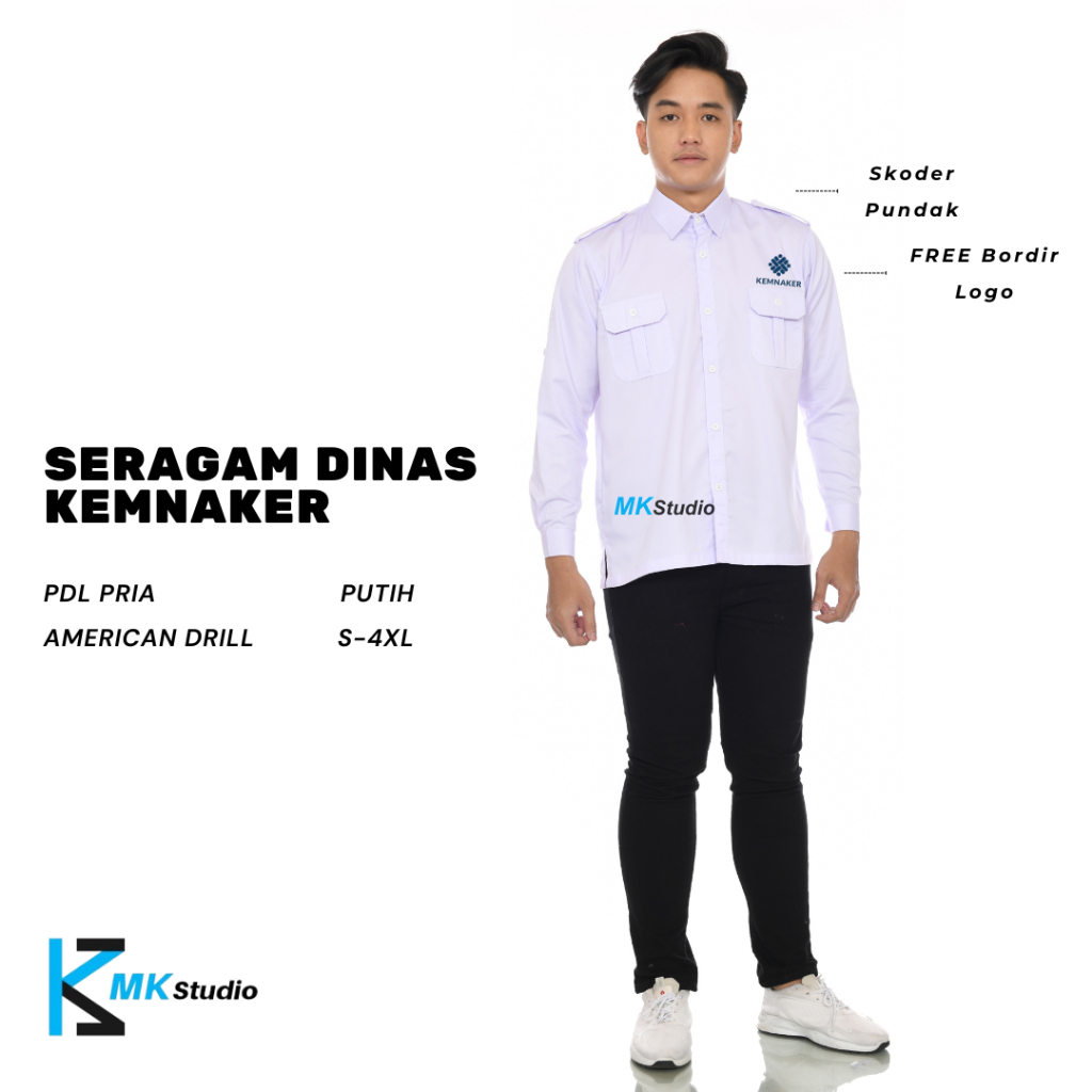 KEMNAKER-Seragam Kerja Kemnaker/Seragam Kemnaker Bordir Pria/Kemeja PDH Kemnaker/Baju Dinas PDL Pria