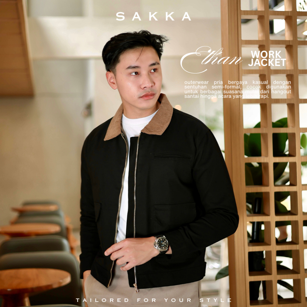 SAKKAWEAR Ethan Work Jacket Boxy Fit - Jaket Outer Premium Pria Lengan Panjang Casual Polos - Outerw