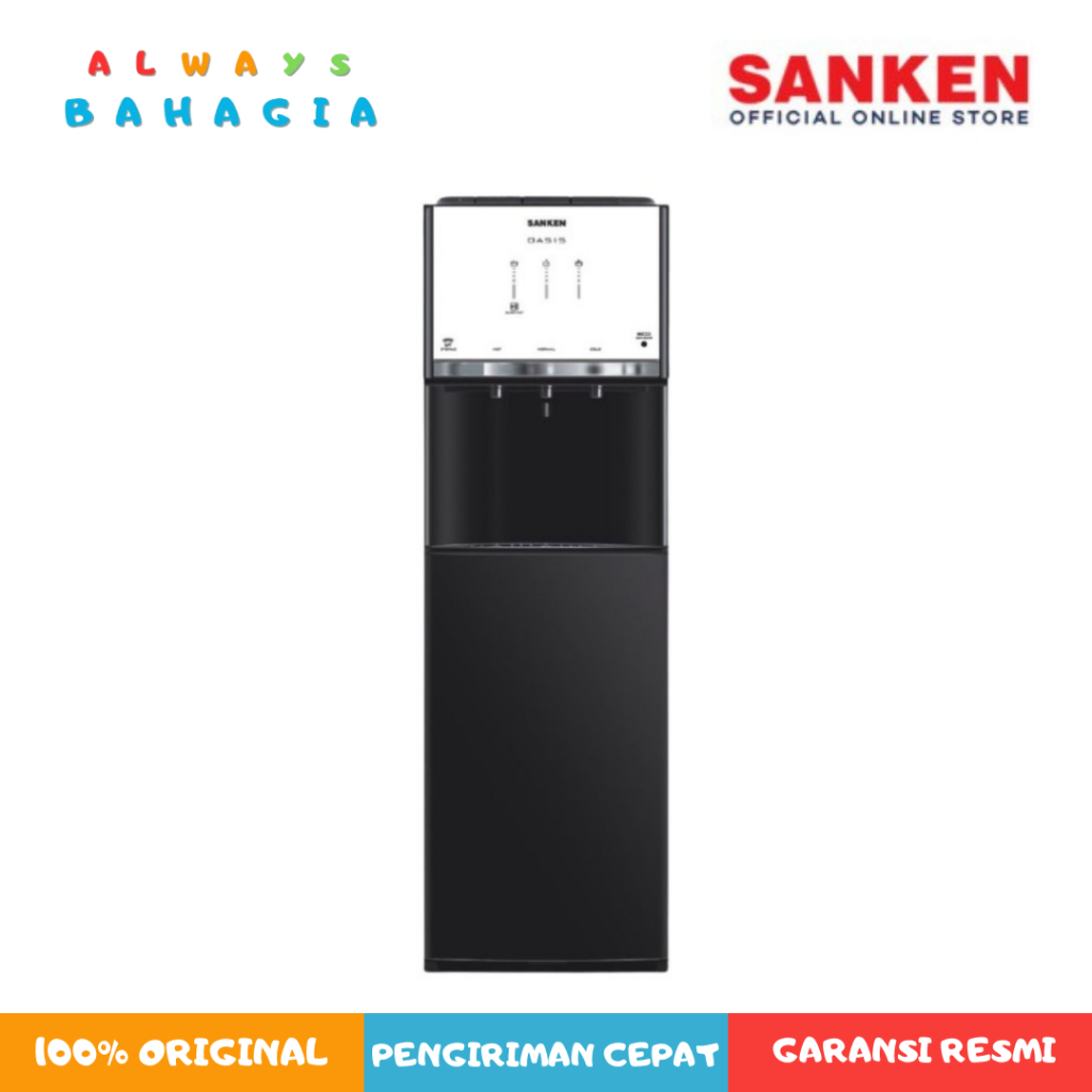 SANKEN HWD-L131G-BK Dispenser Galon Bawah Oasis Tempered Glass