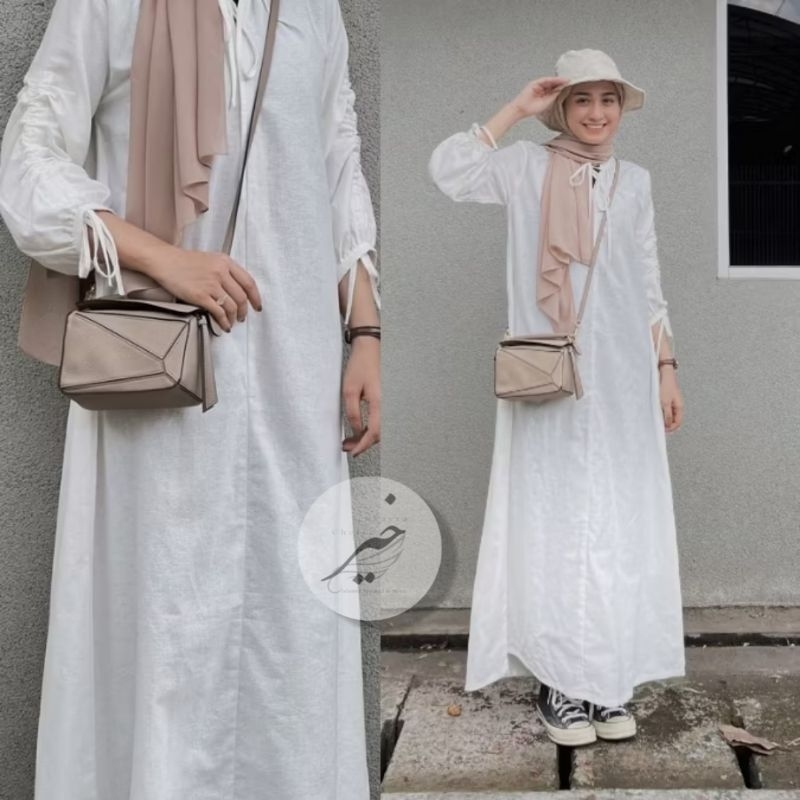 (Khayra Choice) LYLA LINEN DRESS - DRESS LINEN DRESS PUTIH HITAM LINEN