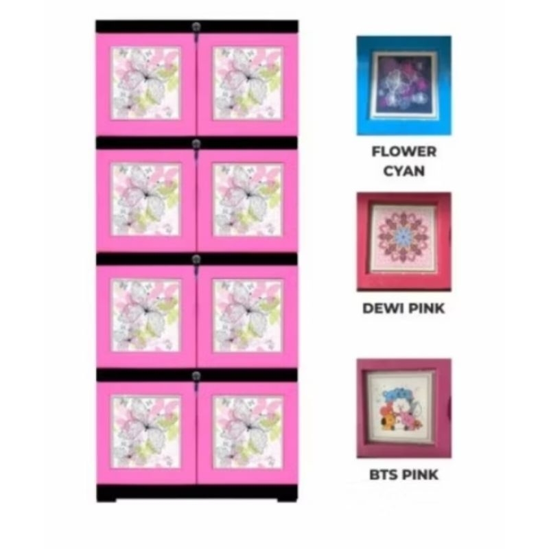 lemari plastik 4 susun bts pink