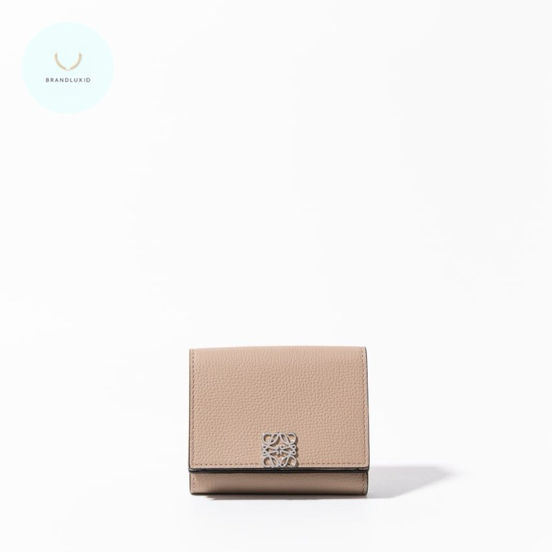 Loewe Anagram trifold wallet pebble grained calfskin Sand