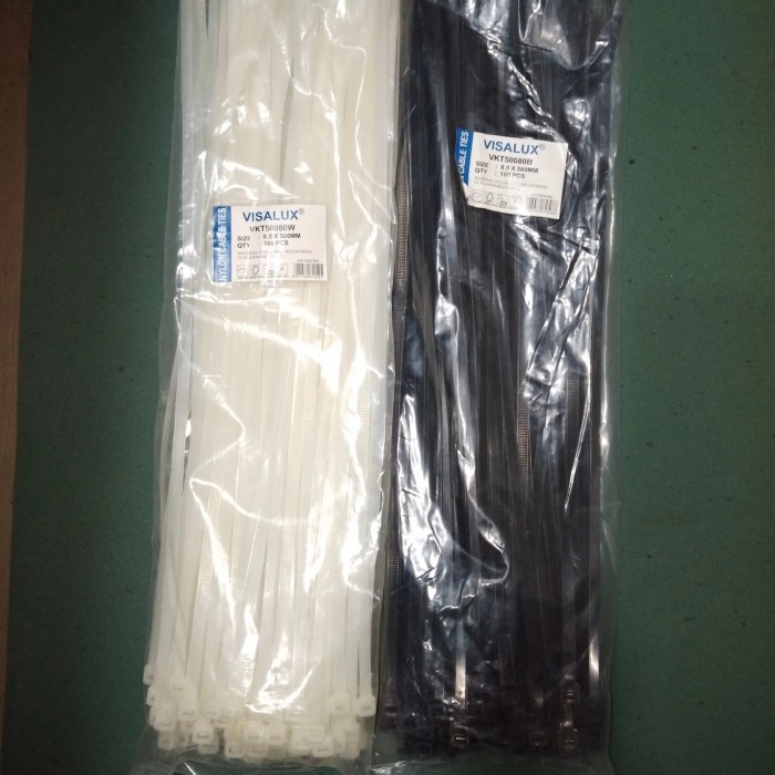 

KABEL TIES VISALUX HITAM / PUTIH / NYLON CABLE TIES 4.8X200/8X400MM ISI 100 PCS