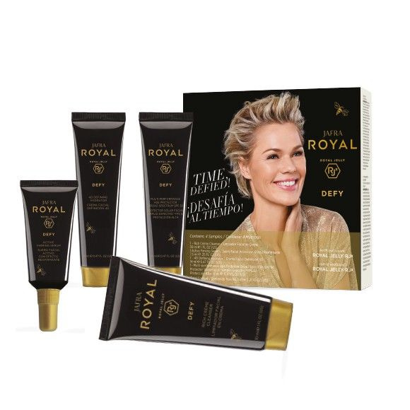 Jafra Royal Defy Mini Set Travel Size Royal Defy Creme Cleanser Defy Firming Serum 4D Hydrator Sunsc