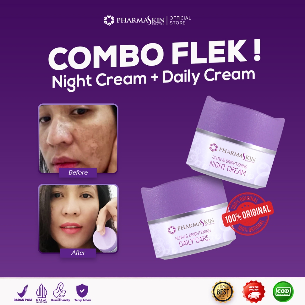 PHARMASKIN Combo Flek - Night Cream & Daily Cream | Krim Penghilang Flek Hitam & Mencerahkan Wajah