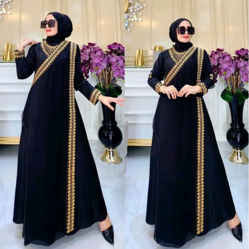 Gamis Abaya Turkey Premium Model Syar'i India Hitam Mewah Cantik Premium