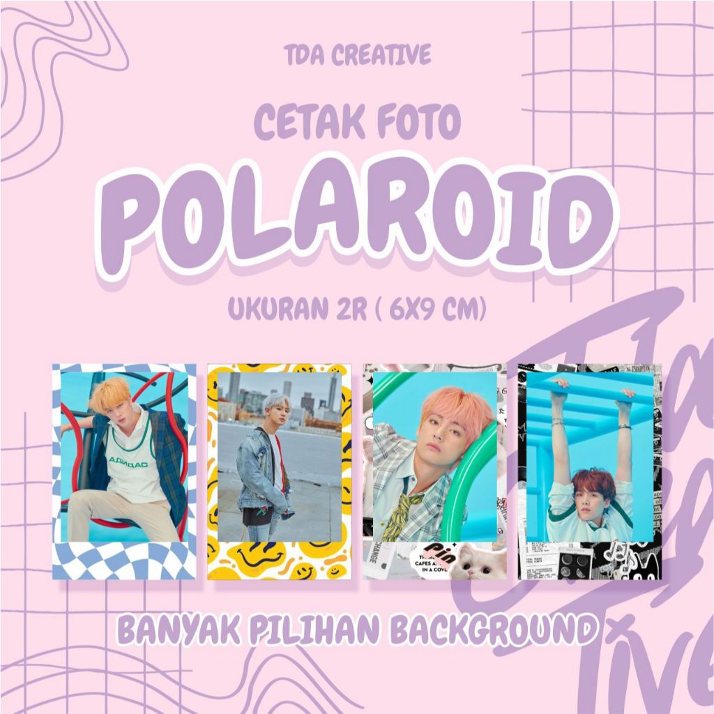 

cetak foto polaroid background motif ukuran 2R hasil keren dekorasi kamar aesthetic