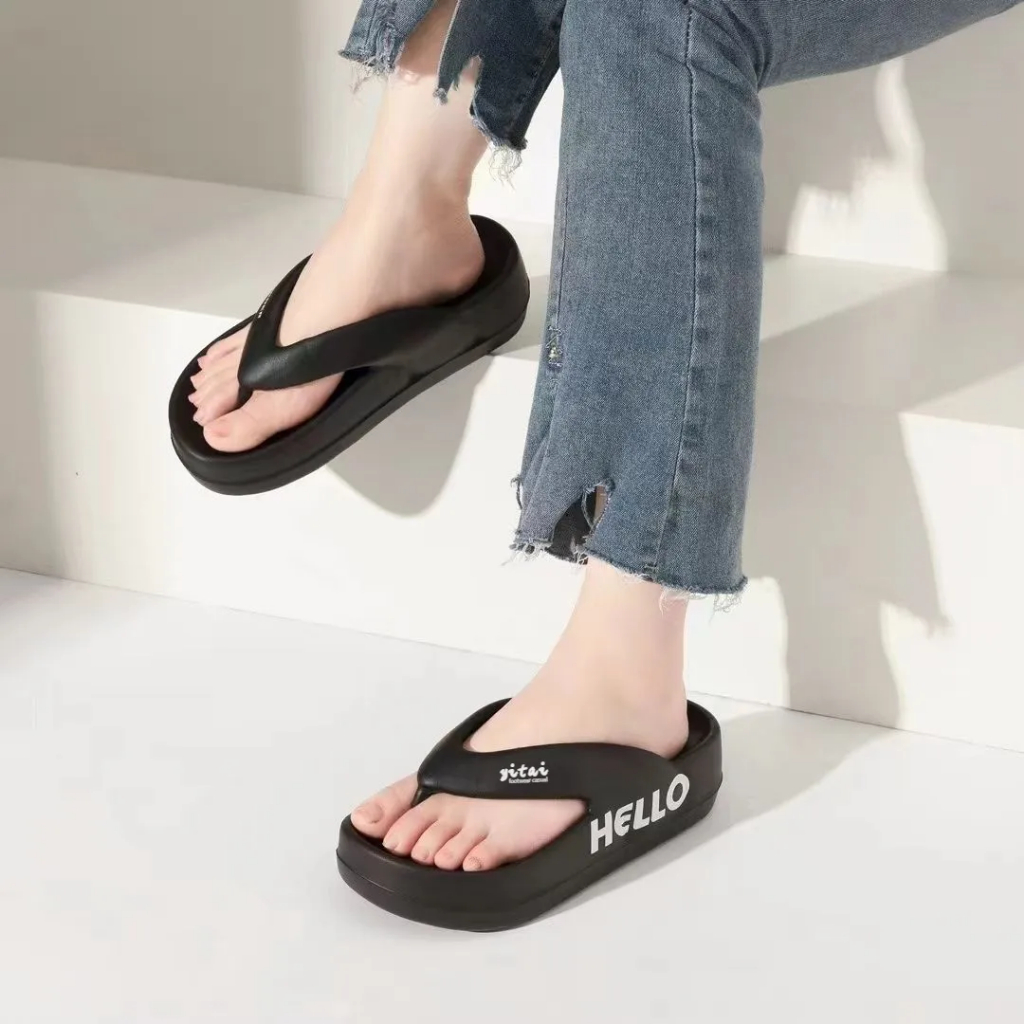 YITAI Sandal Jelly Jepit Wanita Soft Slippers Antislip Elastic Empuk EVA Sandal Rumah Karet Kamar Em