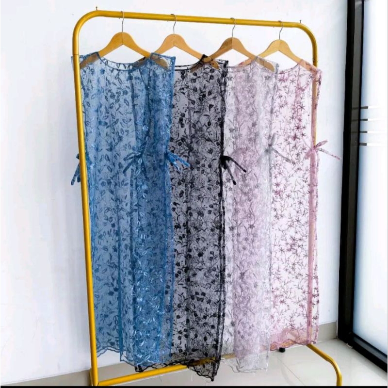 Outer Cardigan Long Vest Brukat/Rompi Brukat/Luaran Gamis/Outer Terbaru Tile Brukat