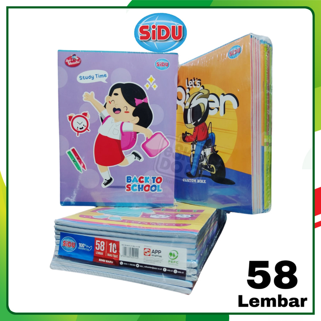 

Buku Tulis Sekolah SIDU 58 Lembar per PACK isi 10 Buku SD SMP SMA