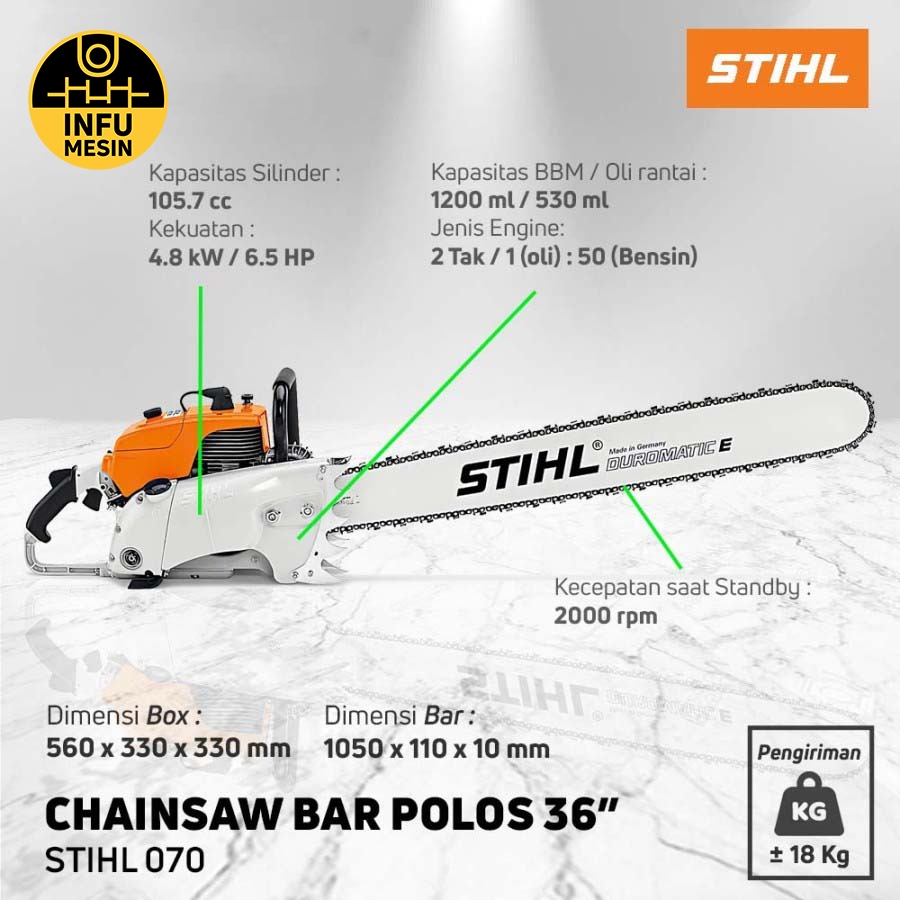 CHAINSAW STIHL 070 SENSO 36" GERGAJI KAYU 36 INCH BAR POLOS