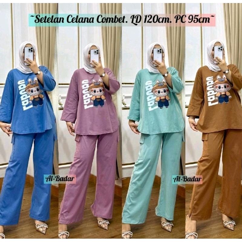 Setelan Celana Combet Wanita Katun Linen Airflow - Kulot, Remaja, Dewasa, Baju ,Panjang, Atasan