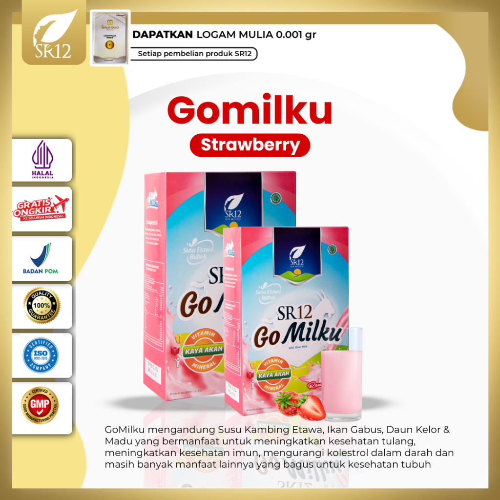 

GoMilku SR12 Strawberry BPOM Halal MUI 200 gr & 600 gr - Susu Kambing Etawa dengan Berbagai Macam Manfaat