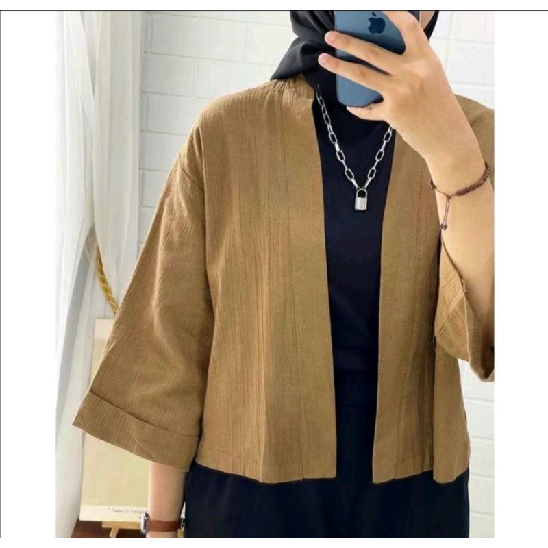 Cardigan Crop Wanita,Bahan Cringkel AirFlow, outer Crop wanita Onesize