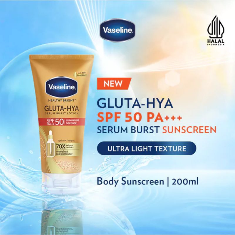Vaseline Gluta-Hya Vitamin Serum Burst Sunscreen SPF 50 PA+++ 200ml | Sunblok Mencerahkan | Sunblok 