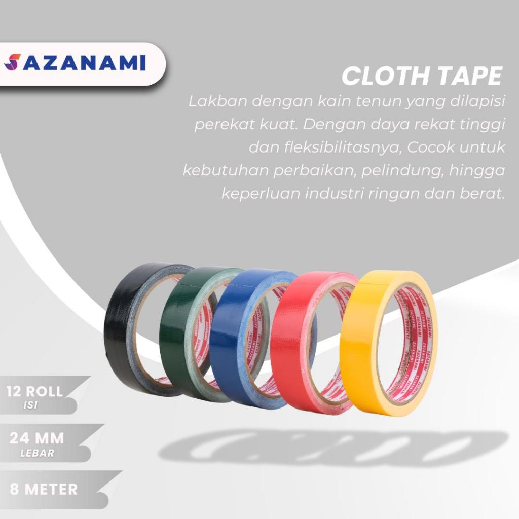 

4ds! 1 Lusin Lakban Kain hitam Warna 1" Inch x 10Y Sazanami Cloth Tape