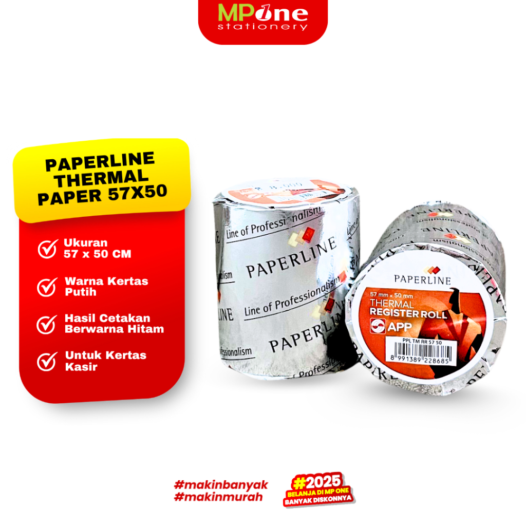 

(1 ROLL) Paperline Kertas Roll Kasir Thermal 57x50 / Tellstruk Kasir Paper Roll Paperline