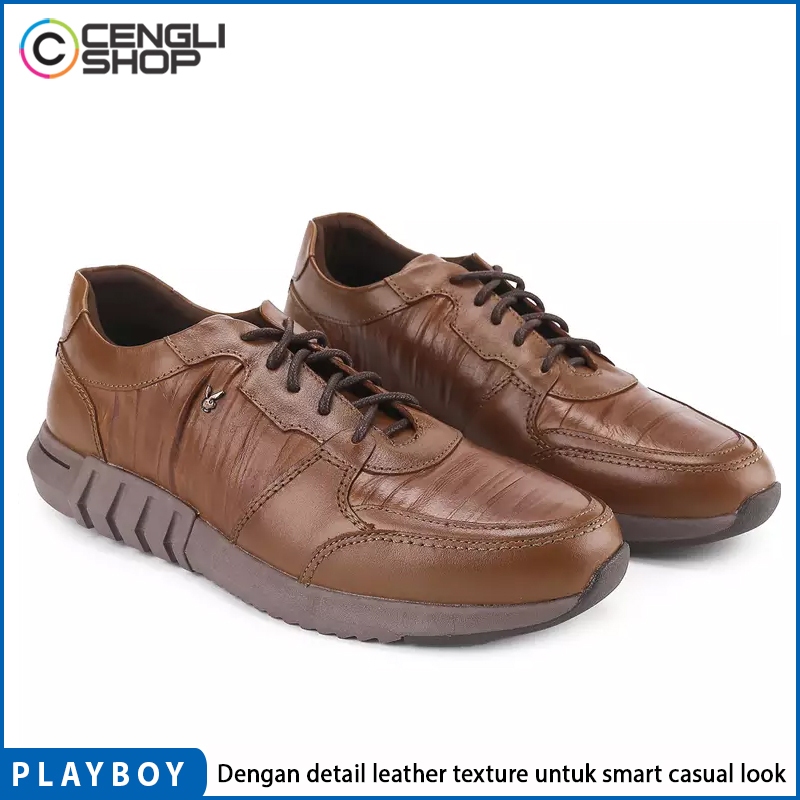 SEPATU PLAYBOY PRIA ORIGINAL SNEAKER CASUAL FORMAL KULIT COKLAT PL37