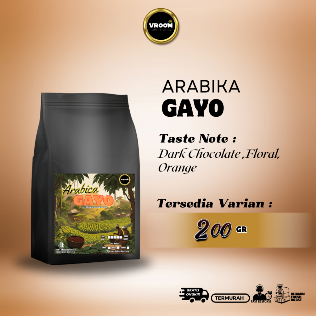 

Coffee Arabica Gayo Aceh Roasted Bean Arabika Biji Matang Bubuk 200gram