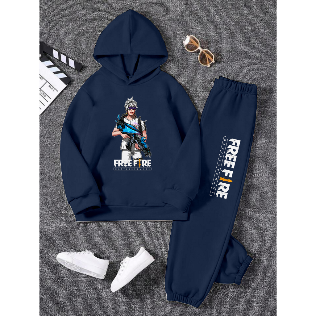 GG Setelan Sweater Hoodie Topi Anak Remaja Gambar Atasan Dan Celana FF AK Dragon