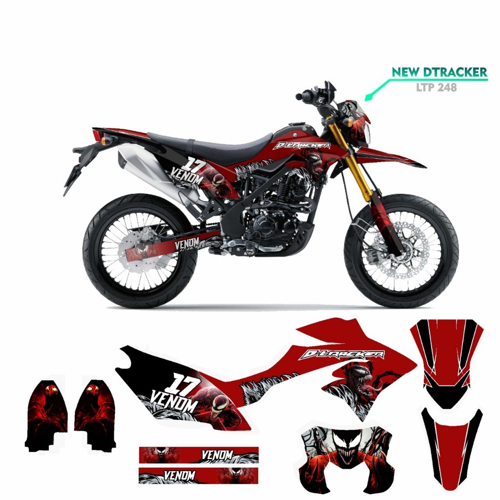 DECAL STIKER KLX NEW DTRACKER DEKAL VARIASI STRIPING CUSTOM FULLBODY VENOM HITAM DAN MERAH