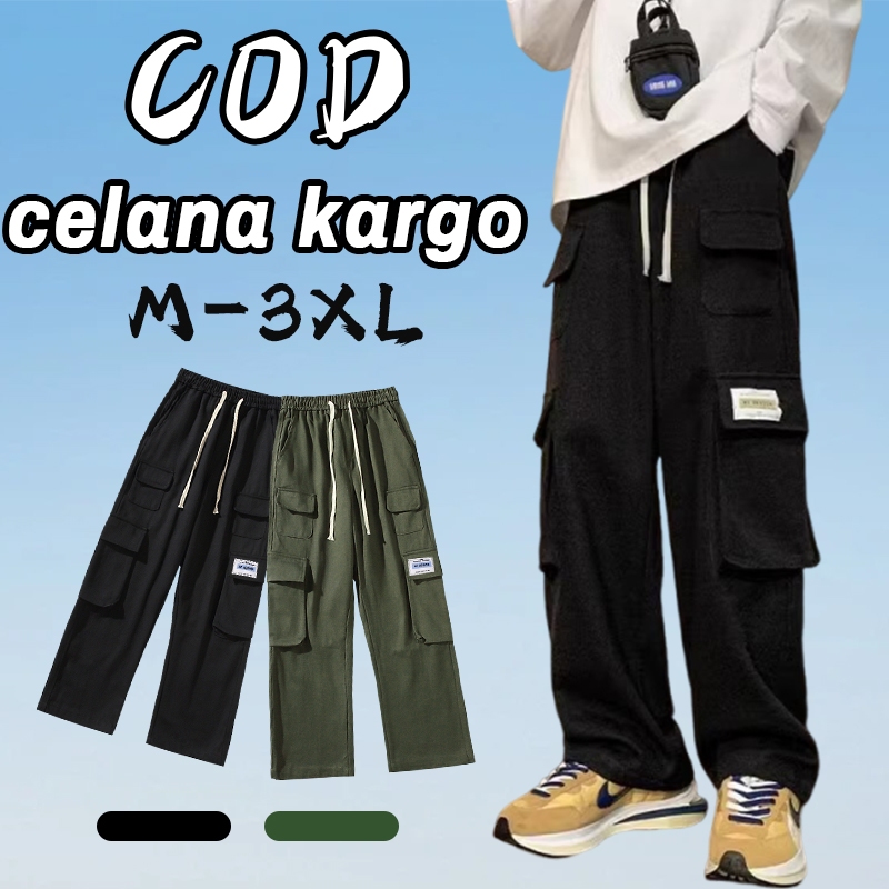 Celana cargo panjang pria celana cargo oversize pria fashion modern korean style celana cargo hijau/