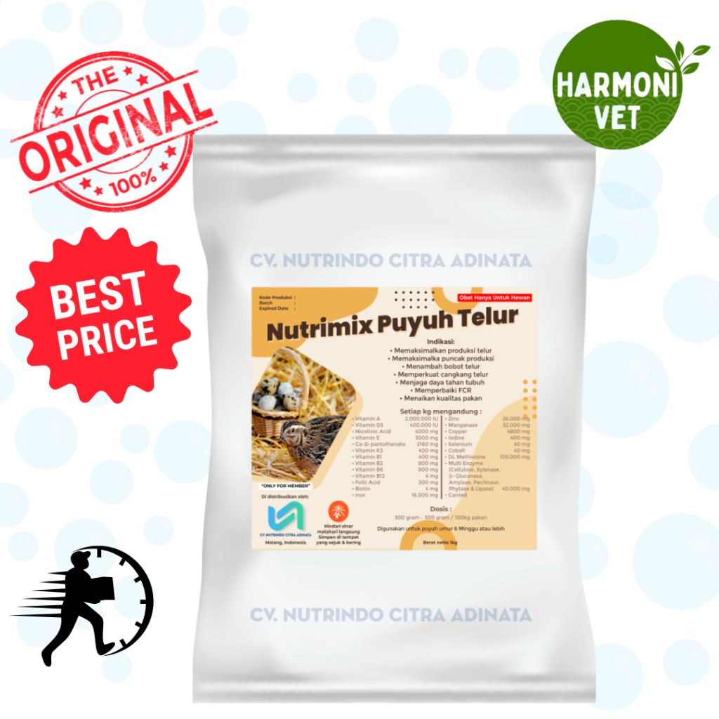 SUPPLEMENT PEMACU PRODUKSI TELUR BURUNG PUYUH - NUTRIMIX PUYUH TELUR - PREMIX BURUNG PUYUH 1KG