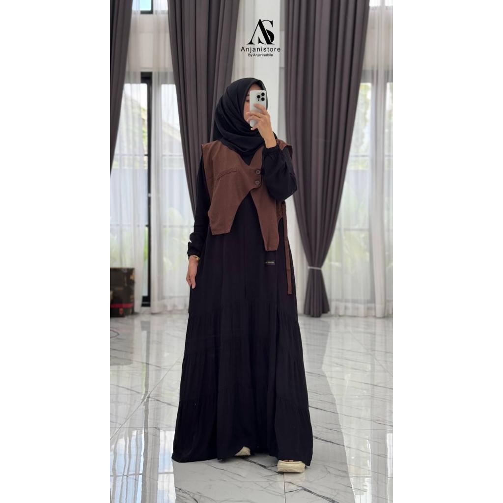 ANJANI GAMIS DRESS HITAM ROMPI