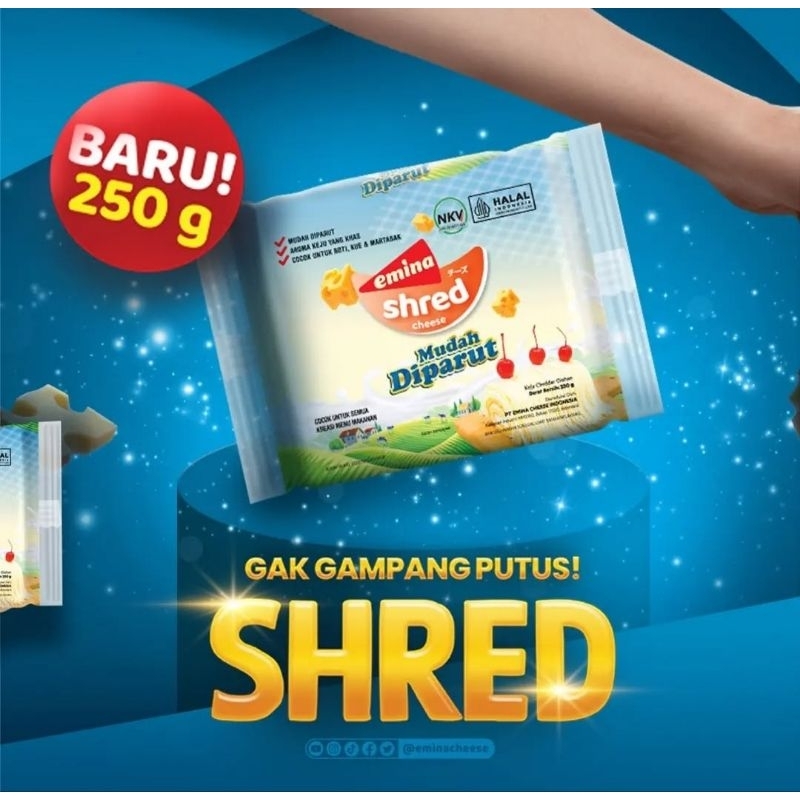

Keju Parut Emina 250 gr Cheese Shredded cheddar