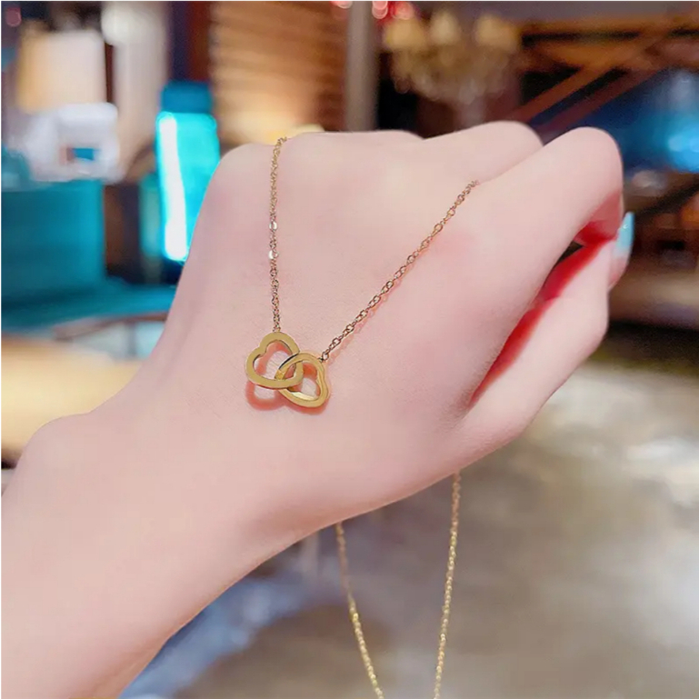 Kalung Titanium Liontin Love Dua Hati | 18K Gold  | K10