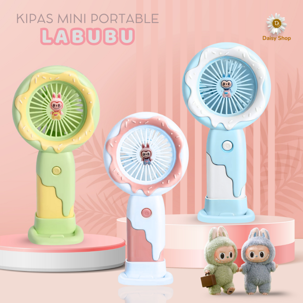 (DS) Kipas Angin Mini Portable Karakter Labubu Donat / Mini Handheld Fan Labubu Donat