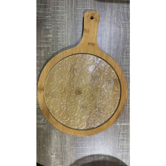 Tatakan Kayu Kaca Bulat