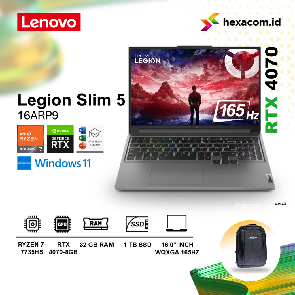 Lenovo Legion Slim 5 16 Ryzen 7 7435HS RTX4070 64GB 2TB SSD 16.0" WUXGA IPS