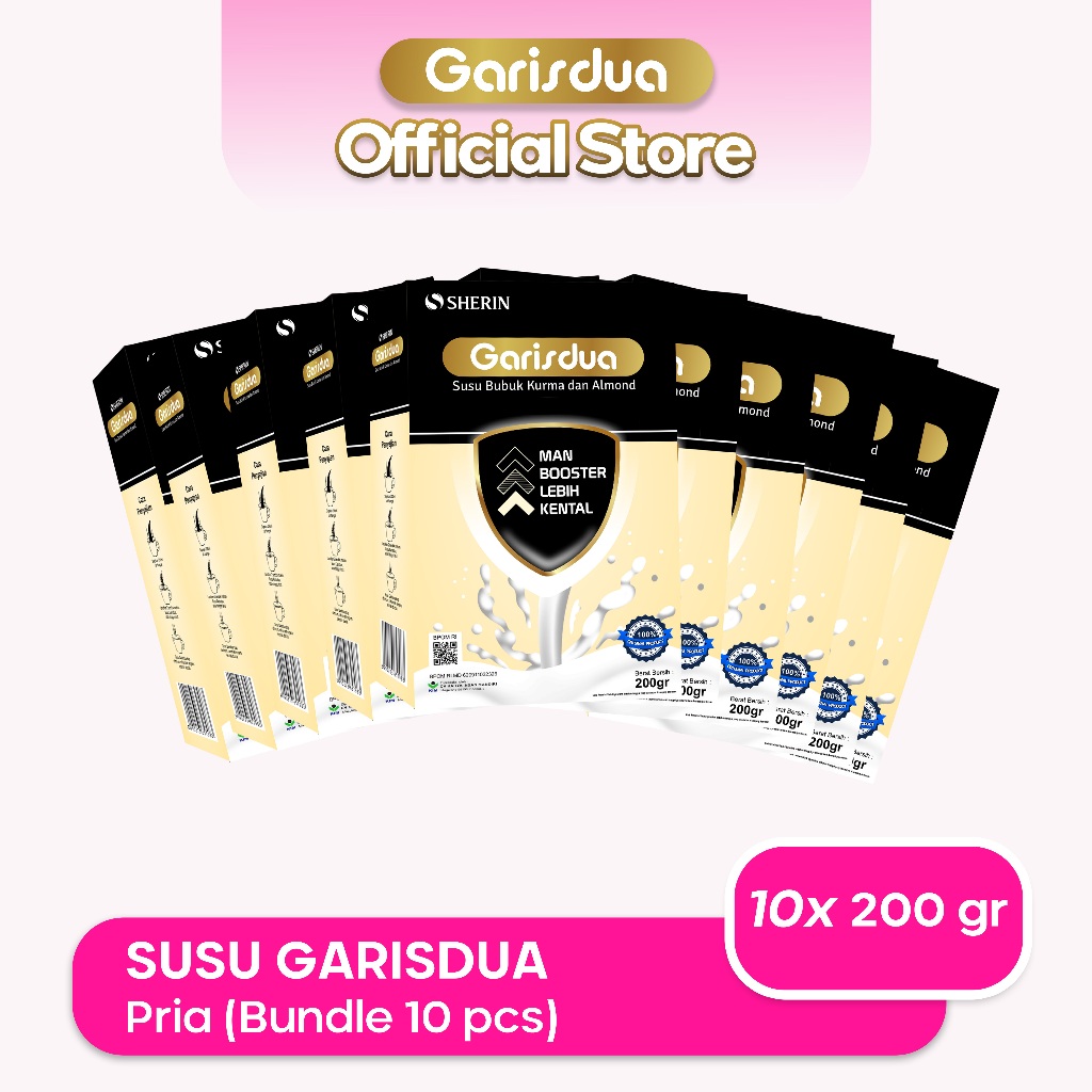 

GARISDUA - 10PCS Susu GarisDua PRIA (10x200gr) - Susu kesuburan Pria, Meningkatkan Kualitas Sperma - Alami | BPOM & Halal MUI