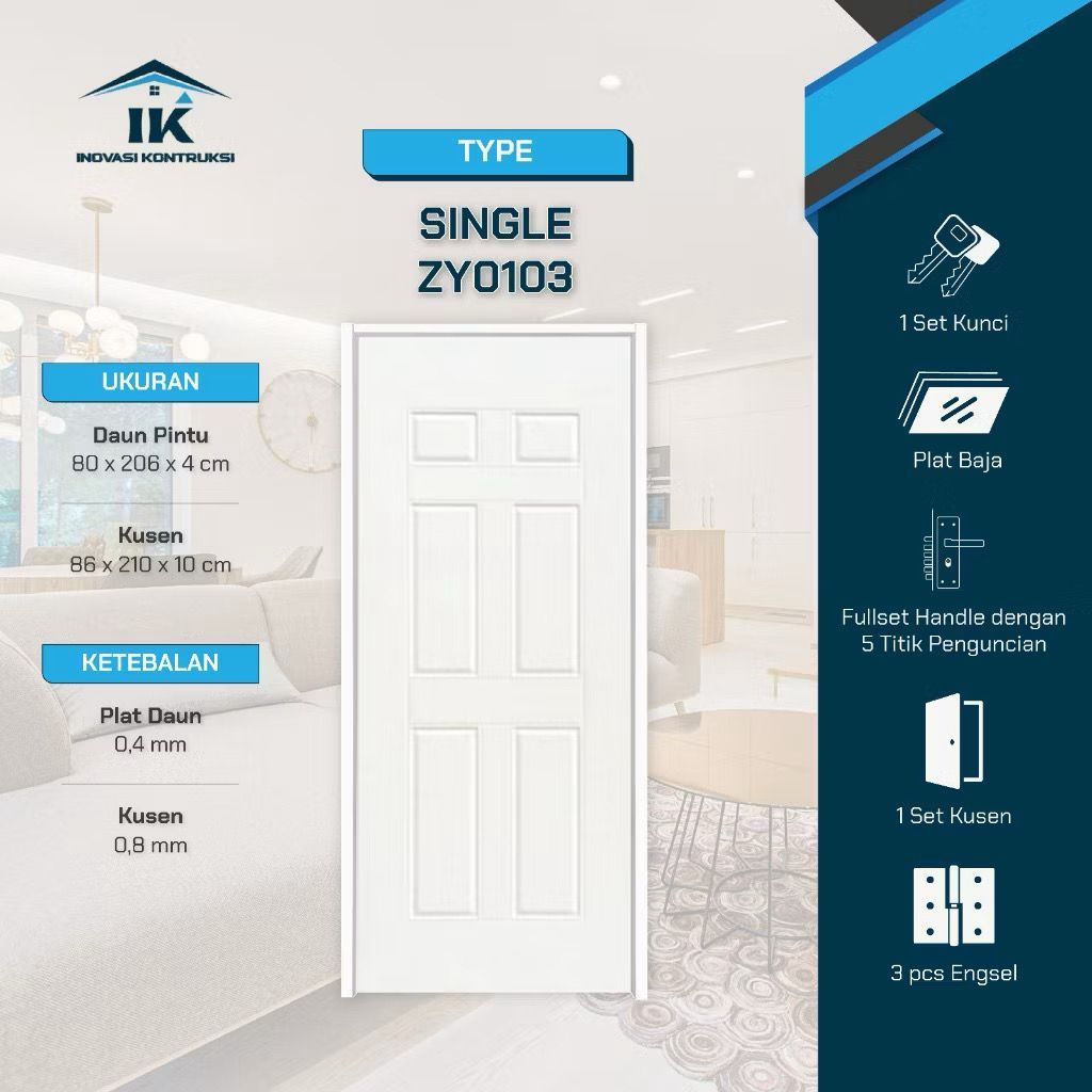 INOVASI KONTRUKSI - (ZY0103/ZY0104) Full Set Pintu Baja Anti Karat / Pintu + Kusen + Handle Anti Kar