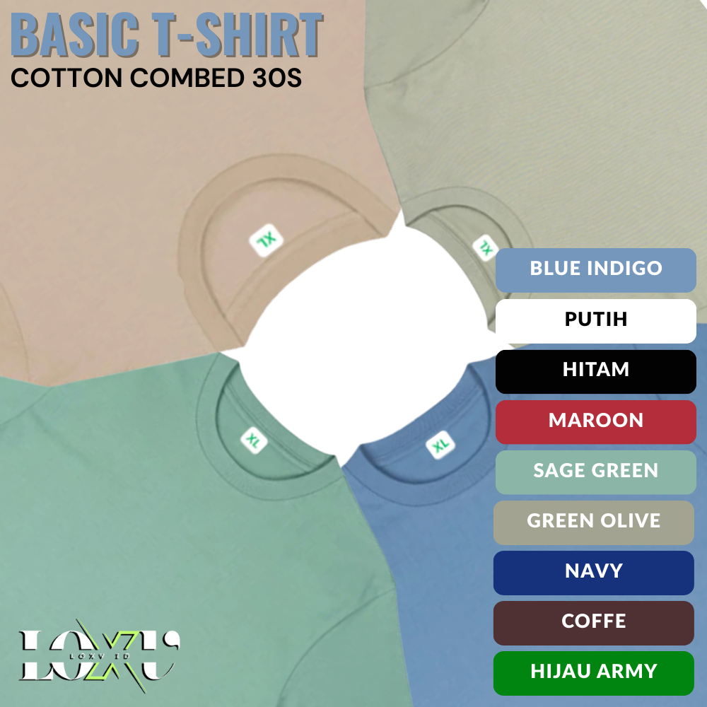 𝐋𝐎𝐗𝐕.𝐈𝐃 Kaos Polos Pria dan Wanita Cotton Combed 30s Premium Reguler Fit