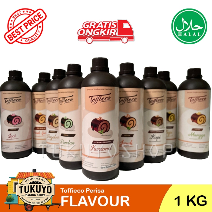 

Toffieco FLAVOUR Perisa 1 KG aneka rasa Leci, Karamel, Vanilla, Blueberry, Pandan, Tiramisu Keju dll